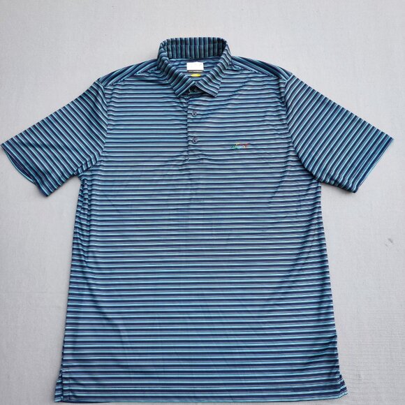Greg Norman Golf Polo Shirt men size M blue colour classic bar stripe shark polo - Picture 1 of 9